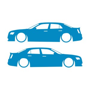 Juego de 2 pegatinas con silueta de coche rebajado para Chrysler 300 SRT de segunda generación. Light Blue