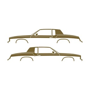 Set mit 2 Auto-Silhouette-Aufklebern für Oldsmobile Cutlass Supreme 4. Generation 1978-80 Coupé Gold