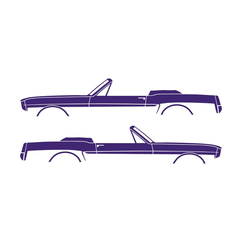 Set Of 2 Car Silhouette Decal Stickers For 1964-66 Ford Mustang Convertible Purple