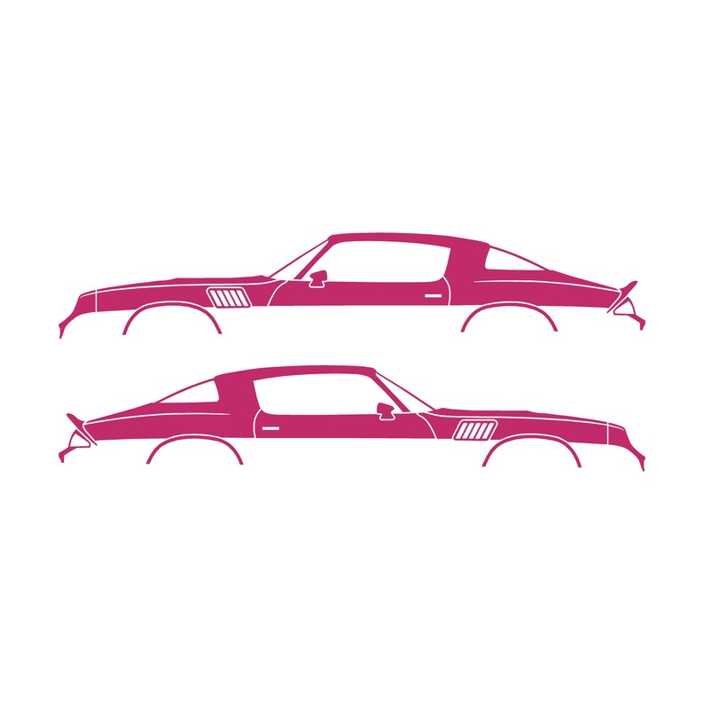 Set mit 2 Auto-Silhouette-Aufklebern für Chevrolet Camaro Z28 2. Generation 1978-79 Coupé Rosa