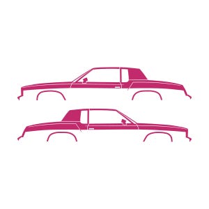 Set mit 2 Auto-Silhouette-Aufklebern für Oldsmobile Cutlass Supreme 4. Generation 1978-80 Coupé Rosa