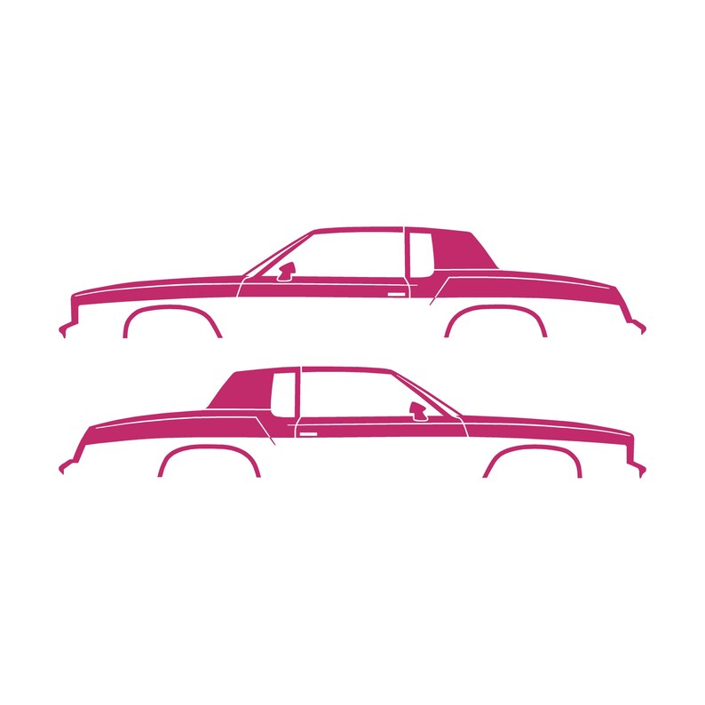 Set mit 2 Auto-Silhouette-Aufklebern für Oldsmobile Cutlass Supreme 4. Generation 1978-80 Coupé Rosa