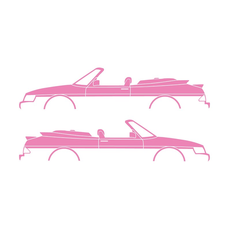 Set med 2 silhuettdekaler för Saab 900 1:a generationens cabriolet Soft Pink