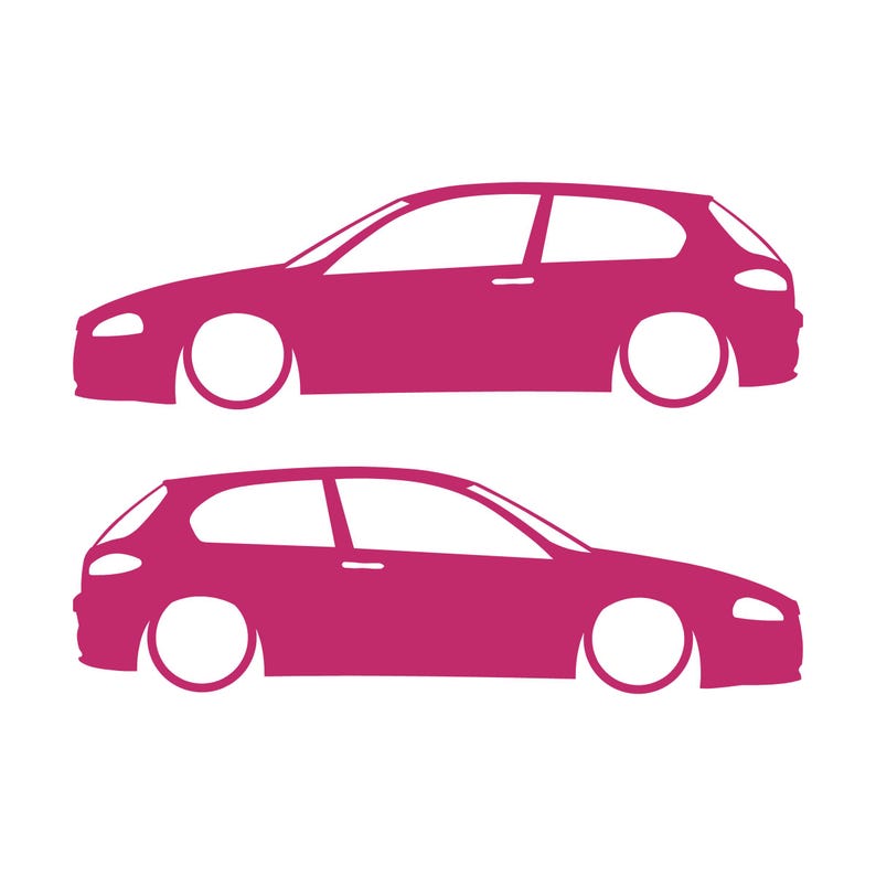 Set Of 2 Lowered Car Silhouette Decal Stickers For Alfa Romeo 147 Facelift 2005+ 3-DOOR Hatchback Pink