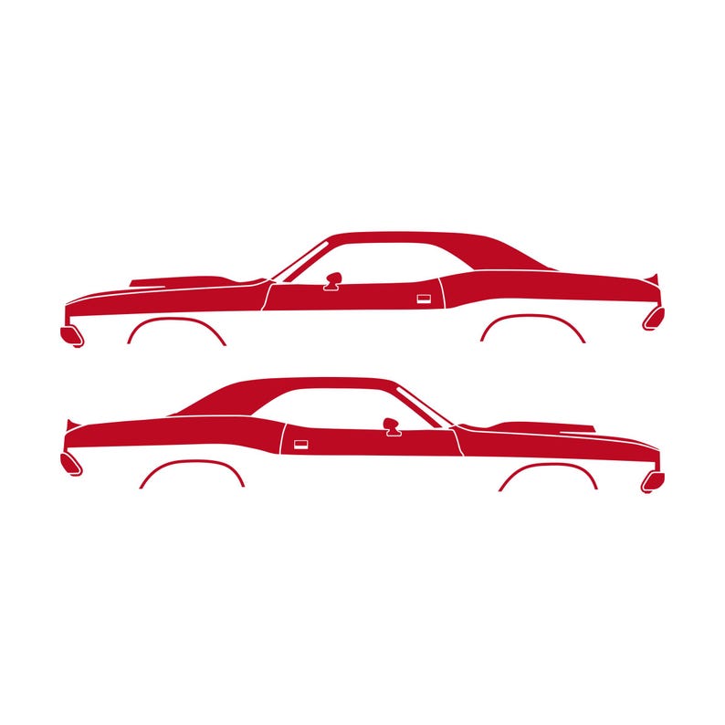Set Of 2 Car Silhouette Decal Stickers For Dodge Challenger Shaker Hood Classic Hardtop 1st Gen 1970-74 Red