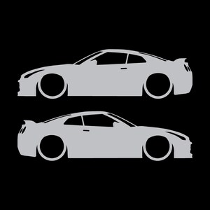 Set Of 2 Lowered Car Silhouette Decal Stickers For Nissan GT-R R35 Silver