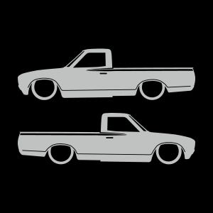 Set Of 2 Lowered Truck Silhouette Decal Stickers For Datsun 620 Single Cab Pickup Light Grey