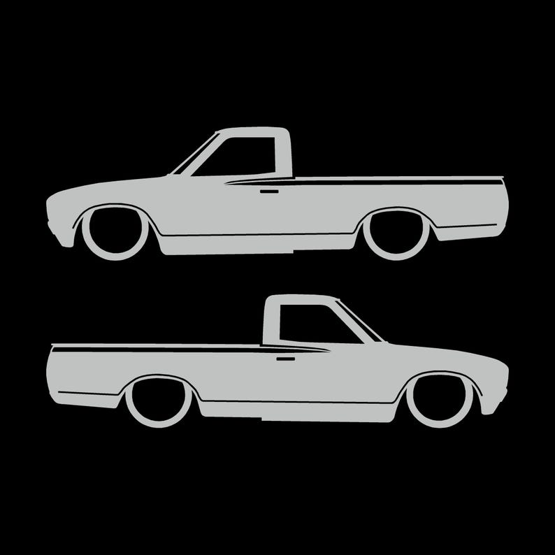 Set Of 2 Lowered Truck Silhouette Decal Stickers For Datsun 620 Single Cab Pickup Light Grey