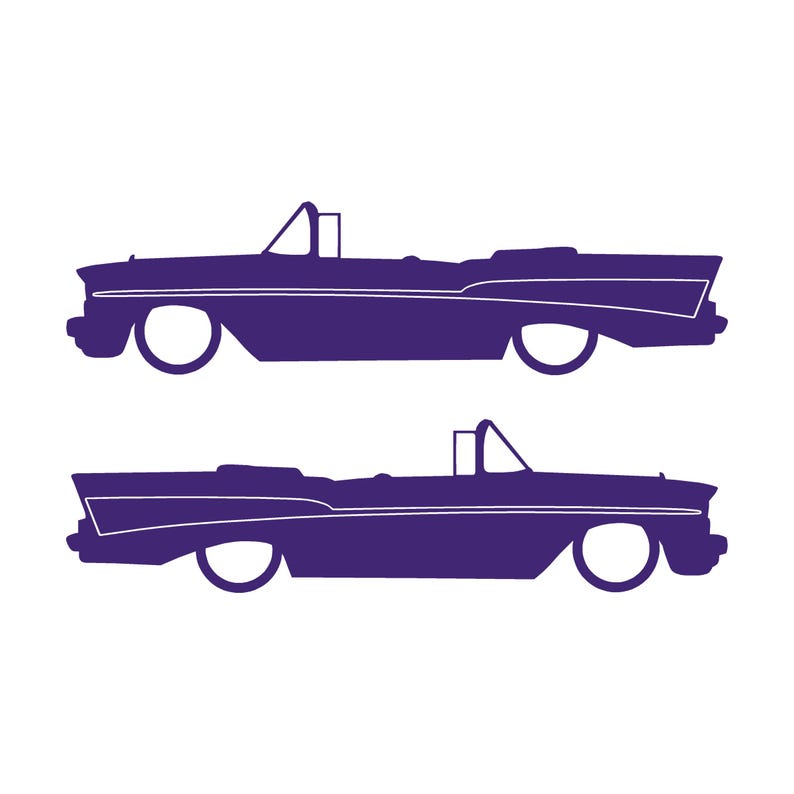 Set Of 2 Lowered Car Silhouette Decal Stickers For 1957 Chevrolet Bel Air Convertible Coupe Purple