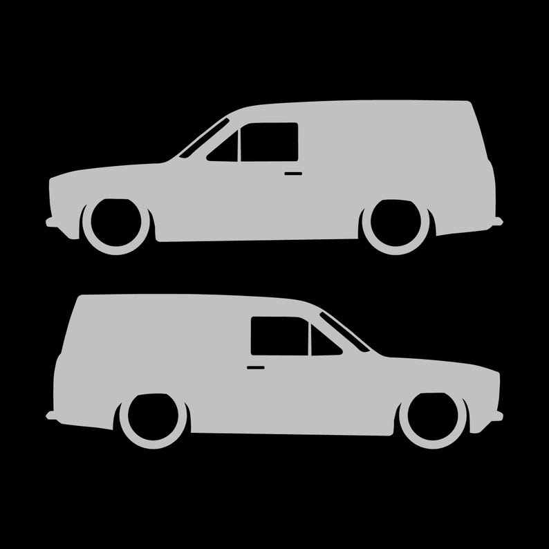 Set Of 2 Lowered Van Silhouette Decal Stickers For Ford Escort Mk1 Light Grey