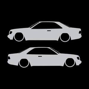 Set Of 2 Car Silhouette Decal Stickers For The Mercedes C124 E-Class W124 Coupe Silver