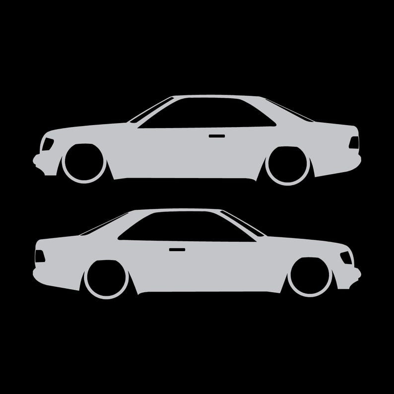 Set Of 2 Car Silhouette Decal Stickers For The Mercedes C124 E-Class W124 Coupe Silver