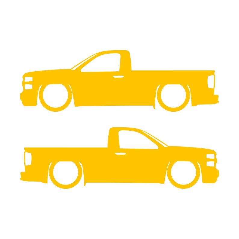 Set Of 2 Lowered Car Silhouette Decal Stickers For Chevrolet Silverado Reg Cab 2014-19 Yellow