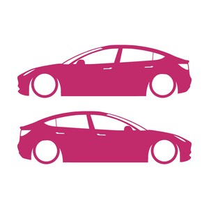 Set Of 2 Lowered Car Silhouette Decal Stickers For Tesla Model Y Pink