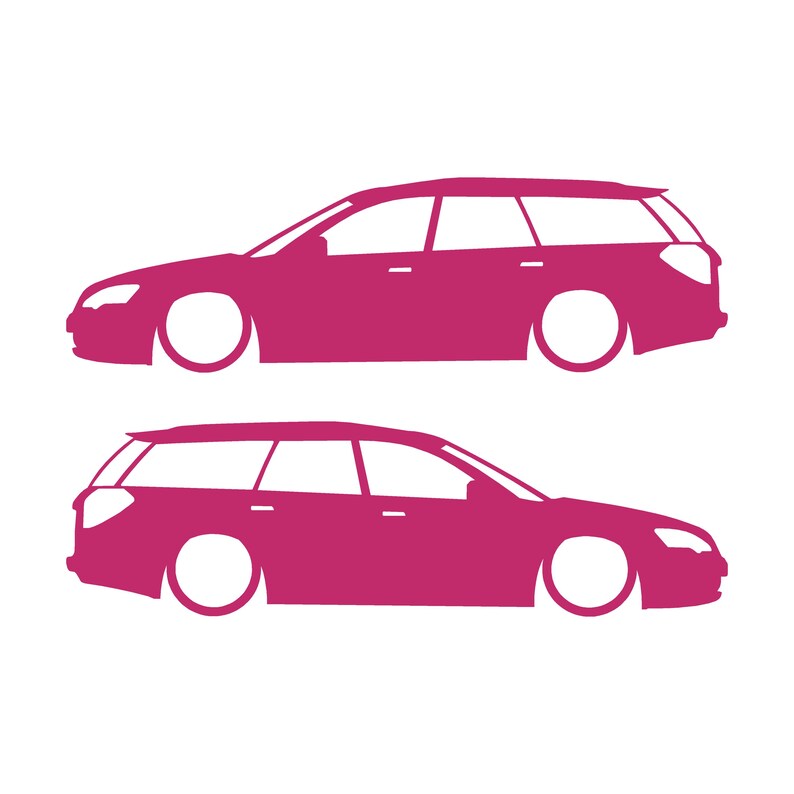 Juego de 2 pegatinas decorativas con silueta de coche rebajado para Subaru Legacy BP Wagon de cuarta generación. Rosa