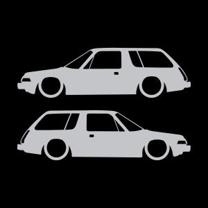 Set Of 2 Lowered Car Silhouette Decal Stickers For AMC Pacer Classic Wagon Silver