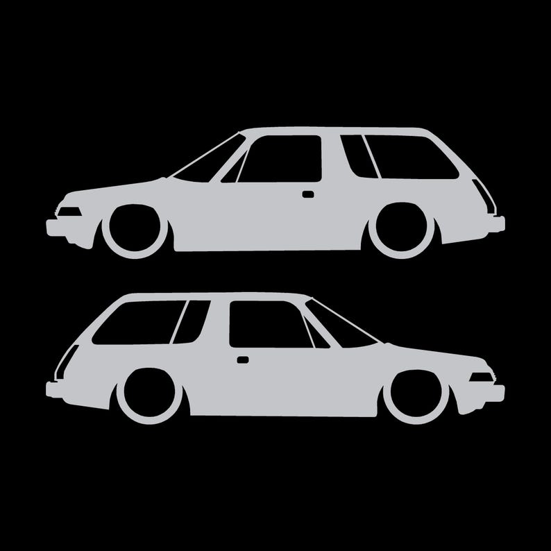 Set Of 2 Lowered Car Silhouette Decal Stickers For AMC Pacer Classic Wagon Silver