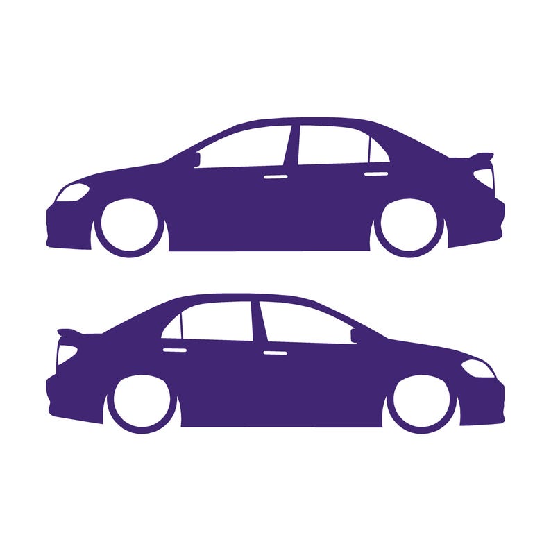Set Of 2 Lowered Car Silhouette Decal Stickers For Toyota Corolla S XRS 9th Gen Sedan Purple