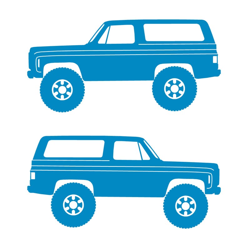 Set Of 2 Lowered Car Silhouette Decal Stickers For Chevrolet K5 Blazer Light Blue