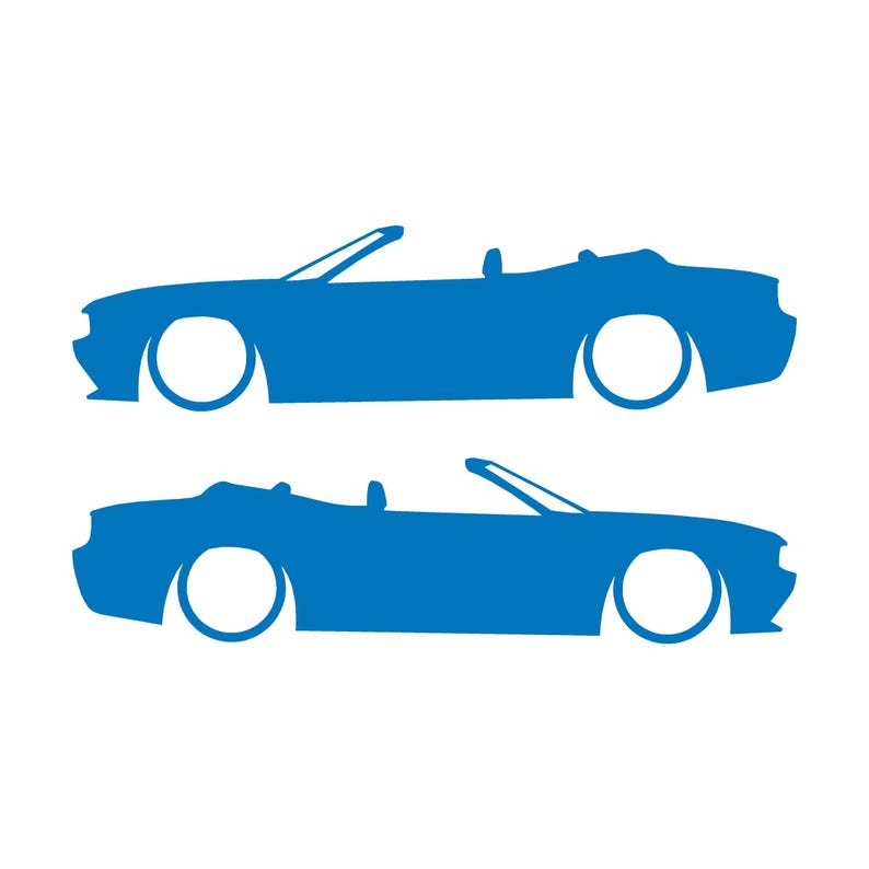 Set di 2 adesivi con silhouette di auto ribassata per Dodge Challenger 2008 Convertible Sky Blue