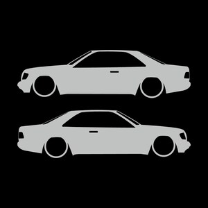 Set Of 2 Car Silhouette Decal Stickers For The Mercedes C124 E-Class W124 Coupe Light Grey