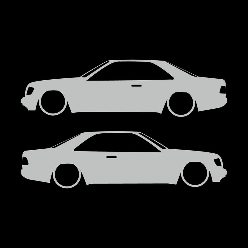 Set Of 2 Car Silhouette Decal Stickers For The Mercedes C124 E-Class W124 Coupe Light Grey