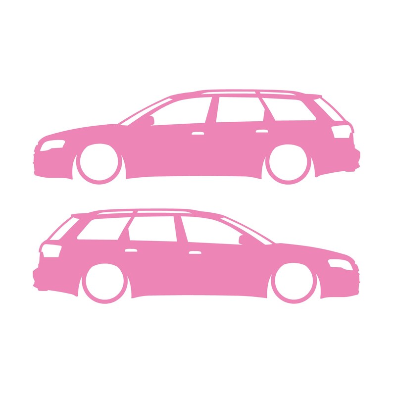 Conjunto de 2 adesivos com silhueta de carro rebaixado para Audi A4 S4 B7 Avant Soft Pink