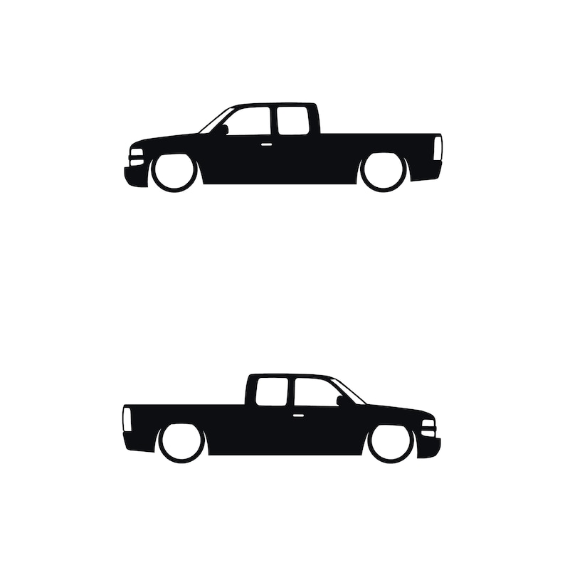 Set Of 2 Lowered Truck Silhouette Decal Stickers For Chevrolet Silverado Extended Cab 1999- 2002 Pickup Black