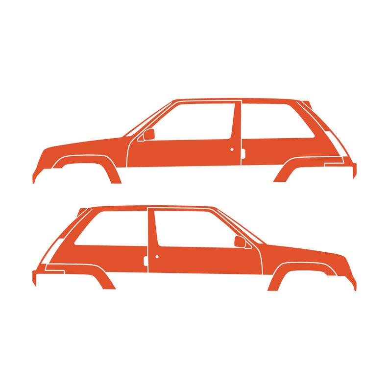 Set Of 2 Car Silhouette Decal Stickers For Renault 5 GT Turbo Orange