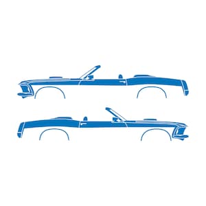 Conjunto de 2 adesivos com a silhueta de um carro rebaixado para Ford Mustang Conversível de 1969. Sky Blue