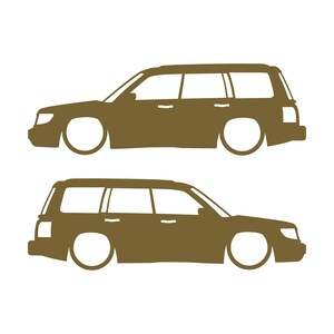Set Of 2 Lowered Car Silhouette Decal Stickers For Subaru Forester 1st Gen SF Gold