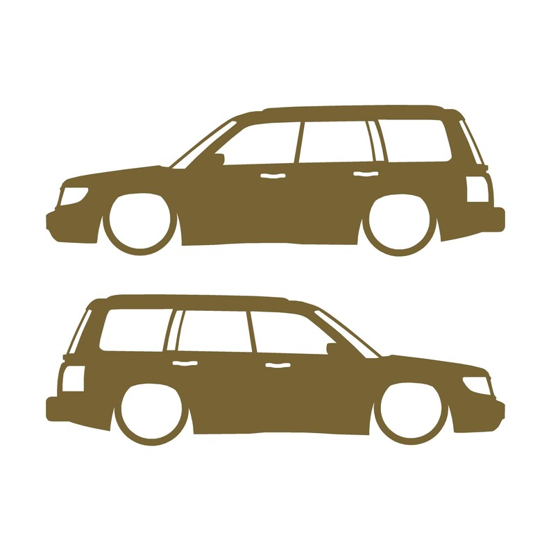 Set Of 2 Lowered Car Silhouette Decal Stickers For Subaru Forester 1st Gen SF Gold