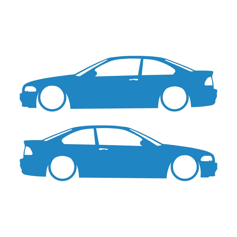 Set van 2 verlaagde autosilhouet-stickers voor BMW E46 3-serie coupé (pre-facelift). Sky Blue