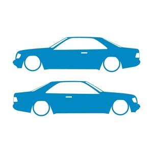 Set Of 2 Car Silhouette Decal Stickers For The Mercedes C124 E-Class W124 Coupe Light Blue