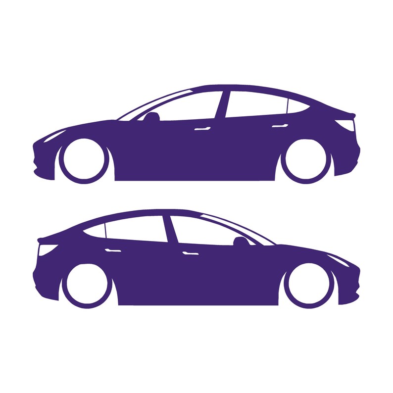 Set Of 2 Lowered Car Silhouette Decal Stickers For Tesla Model Y Purple
