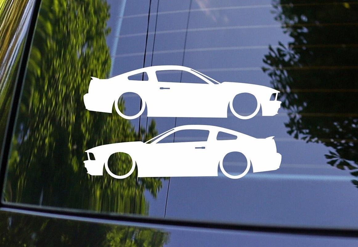 2x Lowered Muscle Car Silhouette Decal Stickers for Ford Mustang GT 2005+