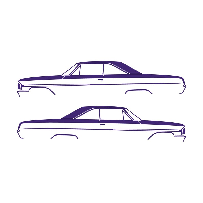 Juego de 2 pegatinas con silueta de coche para Ford Galaxie Coupé de techo rígido de 2 puertas de 1964 Morado