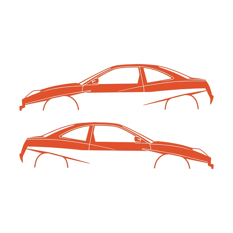 Set Of 2 Lowered Car Silhouette Decal Stickers For Fiat Coupe Orange