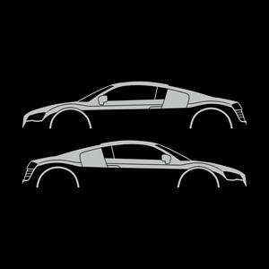Juego de 2 pegatinas con silueta de coche para Audi R8 Coupé de primera generación Light Grey