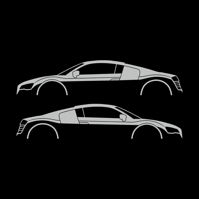 Juego de 2 pegatinas con silueta de coche para Audi R8 Coupé de primera generación Light Grey