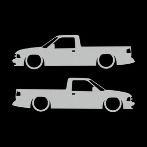 Set Of 2 Lowered Car Silhouette Decal Stickers For Chevrolet S10 2nd Gen Single Cab 1994-97 Light Grey