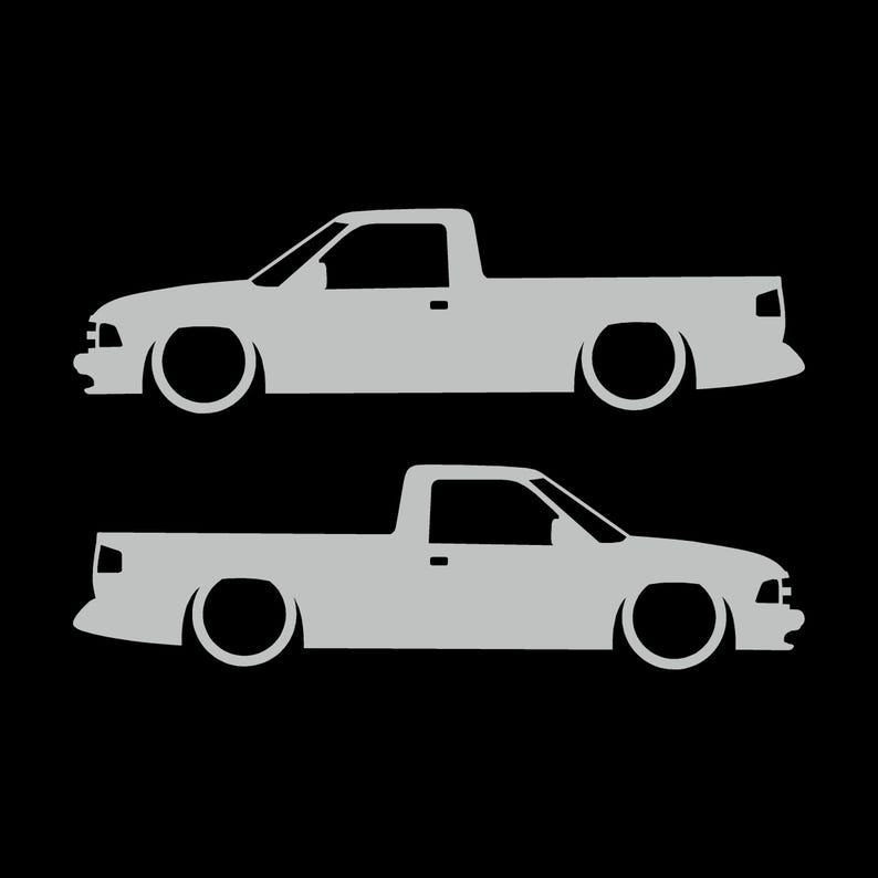 Set Of 2 Lowered Car Silhouette Decal Stickers For Chevrolet S10 2nd Gen Single Cab 1994-97 Light Grey