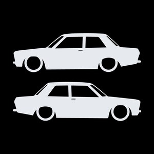 Set med 2 sänkta silhuettdekaler för Datsun 510 Bluebird Sedan 2-dörrars Coupé Vit