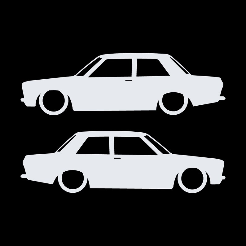 Set med 2 sänkta silhuettdekaler för Datsun 510 Bluebird Sedan 2-dörrars Coupé Vit