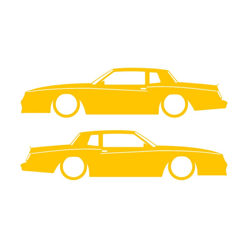 Set Of 2 Car Silhouette Decal Stickers For Chevrolet Monte Carlo SS 4th Gen Outline Coupe Yellow
