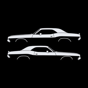 Set Of 2 Car Silhouette Decal Stickers For Dodge Challenger Classic Hardtop 1st Gen 1970-74 Coupe White