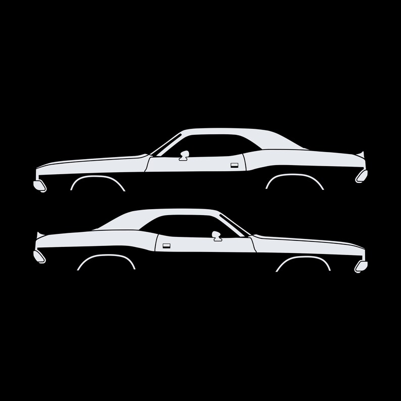 Set Of 2 Car Silhouette Decal Stickers For Dodge Challenger Classic Hardtop 1st Gen 1970-74 Coupe White