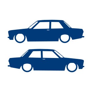 Set med 2 sänkta silhuettdekaler för Datsun 510 Bluebird Sedan 2-dörrars Coupé Blå