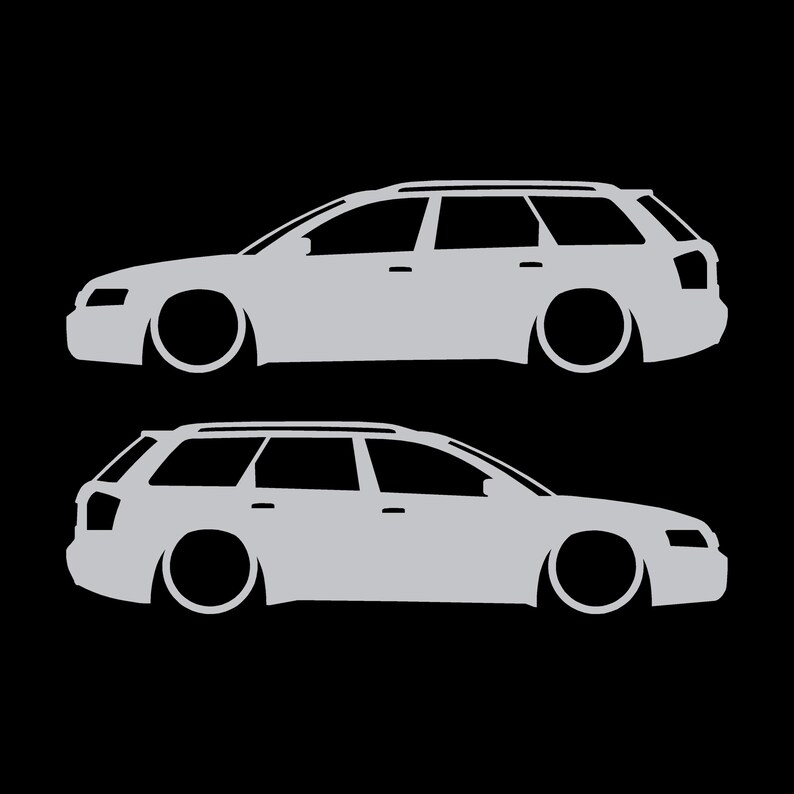 Set van 2 verlaagde auto-silhouet stickers voor Audi A4 S6 B6 Wagon Avant Zilver