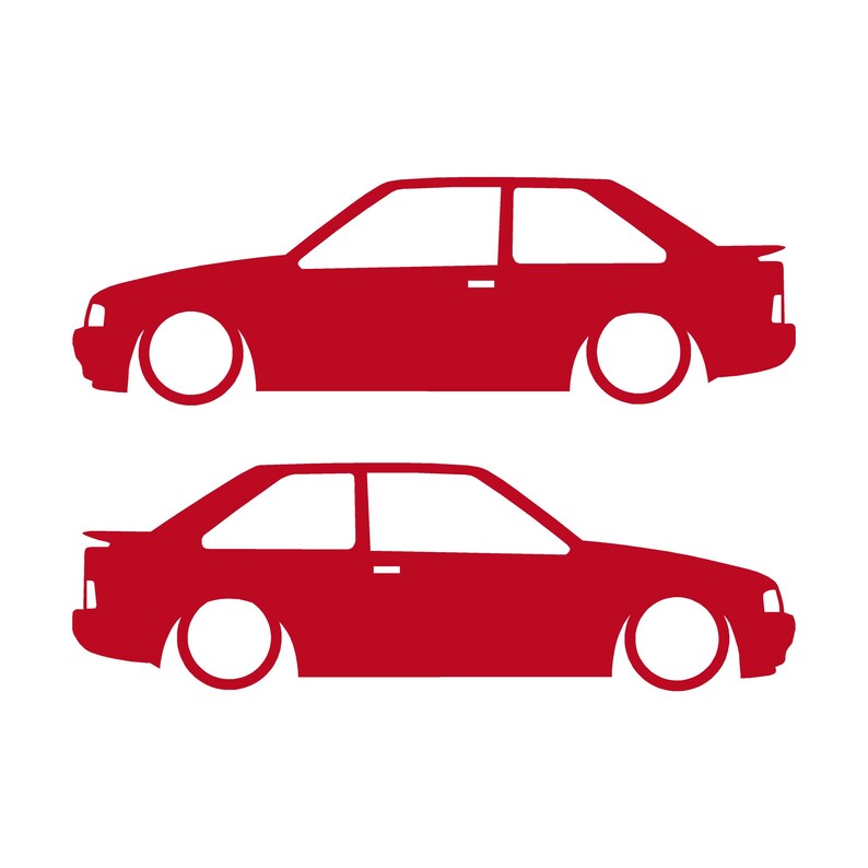 Set Of 2 Car Silhouette Decal Stickers For Ford Escort Mk4 RS Turbo XR3i Red